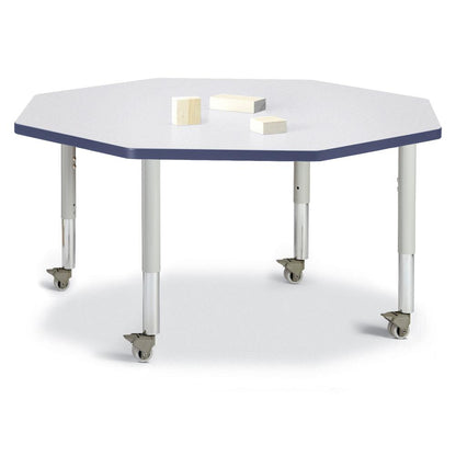 Octagon Activity Table - 48" X 48", Mobile - Gray/Navy/Gray