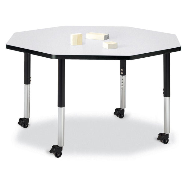 Octagon Activity Table - 48" X 48", Mobile - Gray/Black/Black