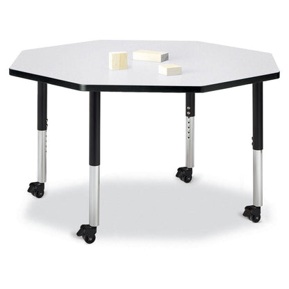 Octagon Activity Table - 48" X 48", Mobile - Gray/Black/Black