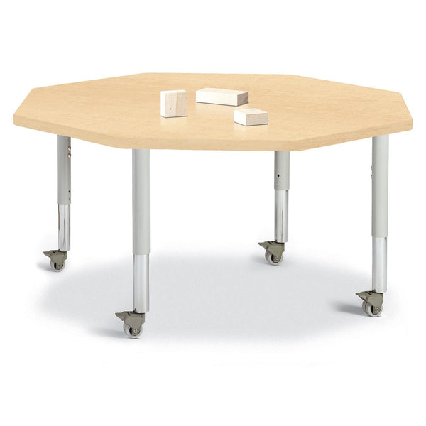 Octagon Activity Table - 48" X 48", Mobile - Maple/Maple/Gray