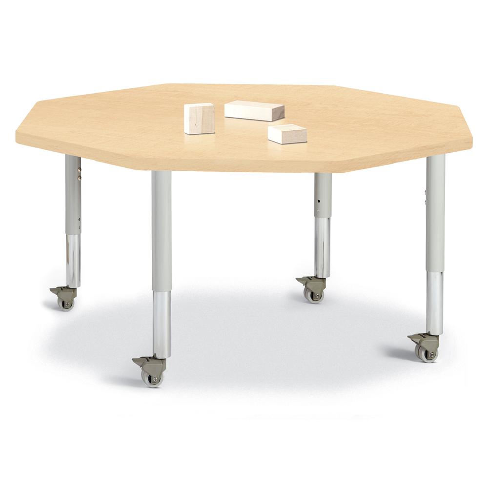 Octagon Activity Table - 48" X 48", Mobile - Maple/Maple/Gray