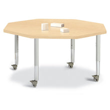 Octagon Activity Table - 48" X 48", Mobile - Maple/Maple/Gray