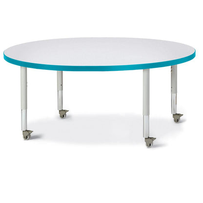 Round Activity Table - 48" Diameter, Mobile - Gray/Teal/Gray