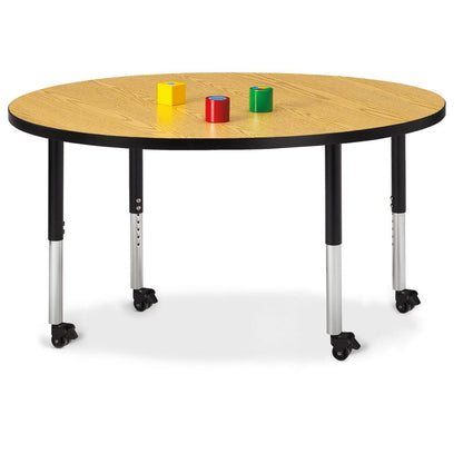 Round Activity Table - 48" Diameter, Mobile - Oak/Black/Black