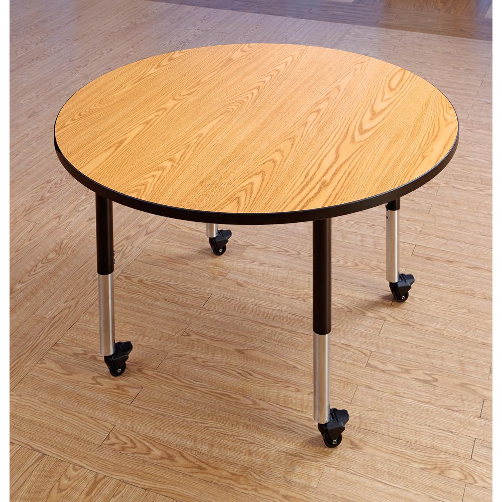 Round Activity Table - 48" Diameter, Mobile - Oak/Black/Black