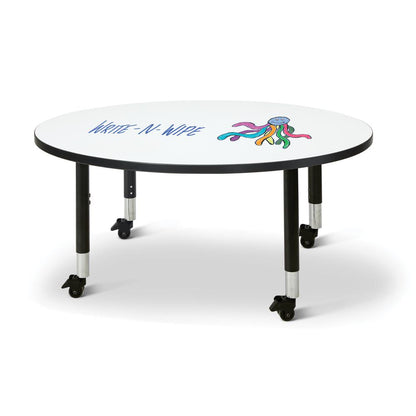 Berries® Round Dry Erase Table - 48" Diameter, Mobile - Write-n-Wipe/Black/Black