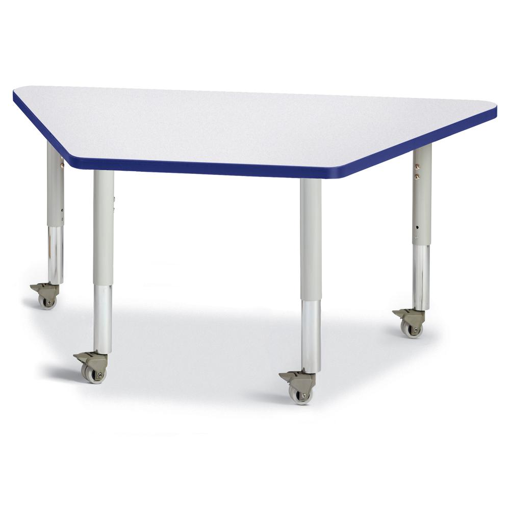 Trapezoid Activity Tables - 24" X 48", Mobile - Gray/Blue/Gray