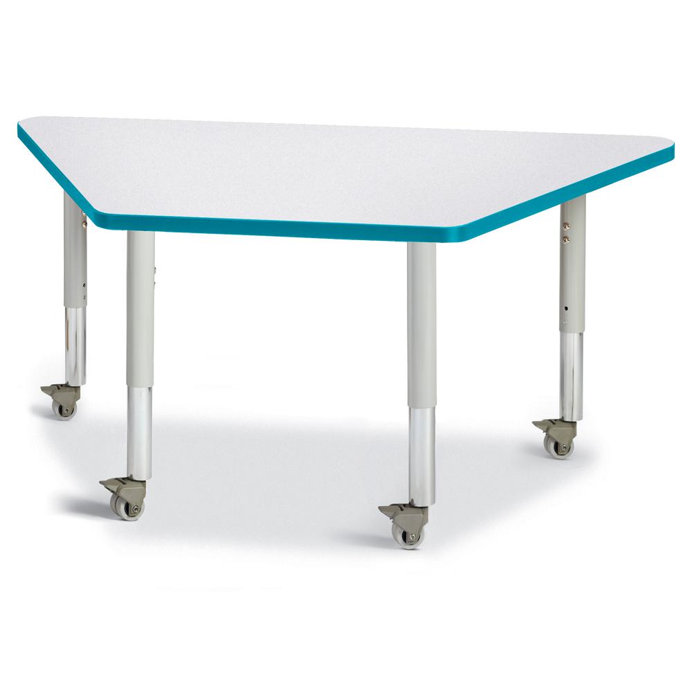 Trapezoid Activity Tables - 24" X 48", Mobile - Gray/Teal/Gray