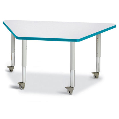 Trapezoid Activity Tables - 24" X 48", Mobile - Gray/Teal/Gray