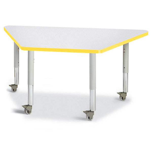 Trapezoid Activity Tables - 24" X 48", Mobile - Gray/Yellow/Gray