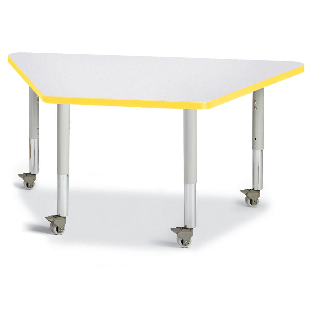 Trapezoid Activity Tables - 24" X 48", Mobile - Gray/Yellow/Gray