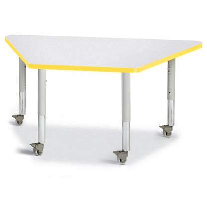 Trapezoid Activity Tables - 24" X 48", Mobile - Gray/Yellow/Gray