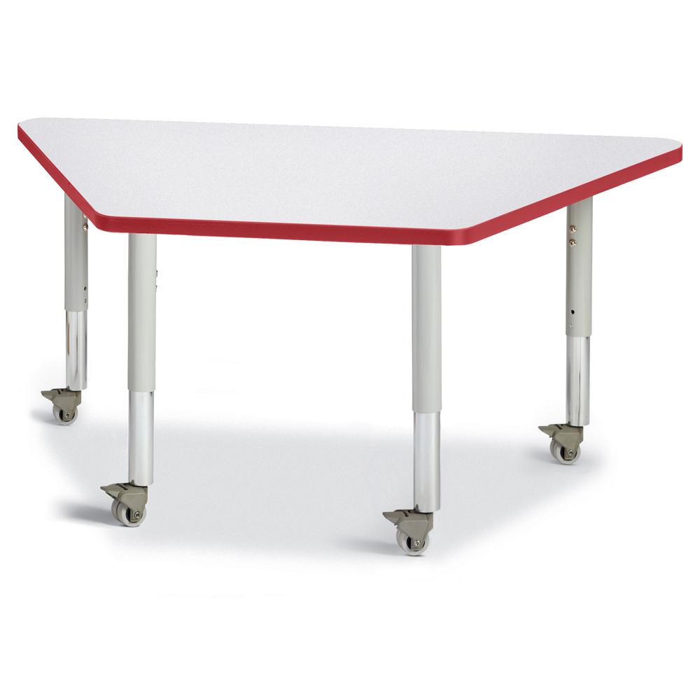 Trapezoid Activity Tables - 24" X 48", Mobile - Gray/Red/Gray