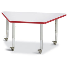 Trapezoid Activity Tables - 24" X 48", Mobile - Gray/Red/Gray