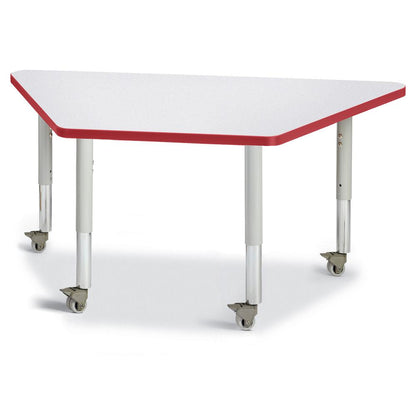 Trapezoid Activity Tables - 24" X 48", Mobile - Gray/Red/Gray