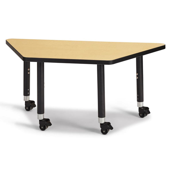Trapezoid Activity Tables - 24" X 48", Mobile - Maple/Black/Black