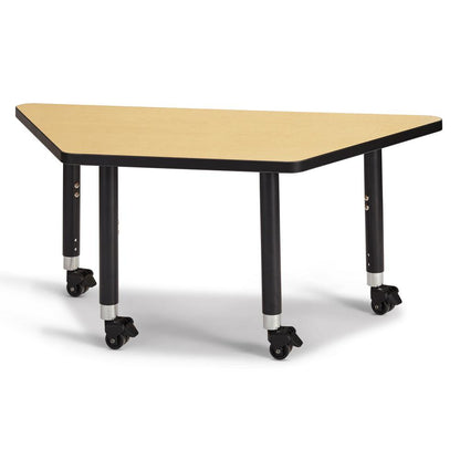 Trapezoid Activity Tables - 24" X 48", Mobile - Maple/Black/Black