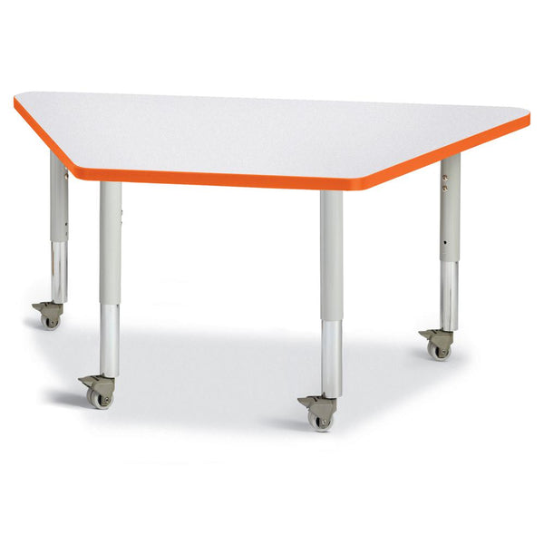 Trapezoid Activity Tables - 24" X 48", Mobile - Gray/Orange/Gray