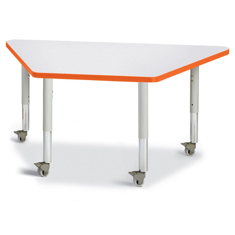 Trapezoid Activity Tables - 24" X 48", Mobile - Gray/Orange/Gray