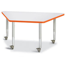 Trapezoid Activity Tables - 24" X 48", Mobile - Gray/Orange/Gray
