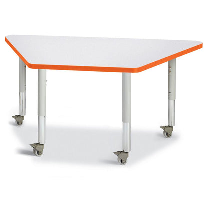 Trapezoid Activity Tables - 24" X 48", Mobile - Gray/Orange/Gray