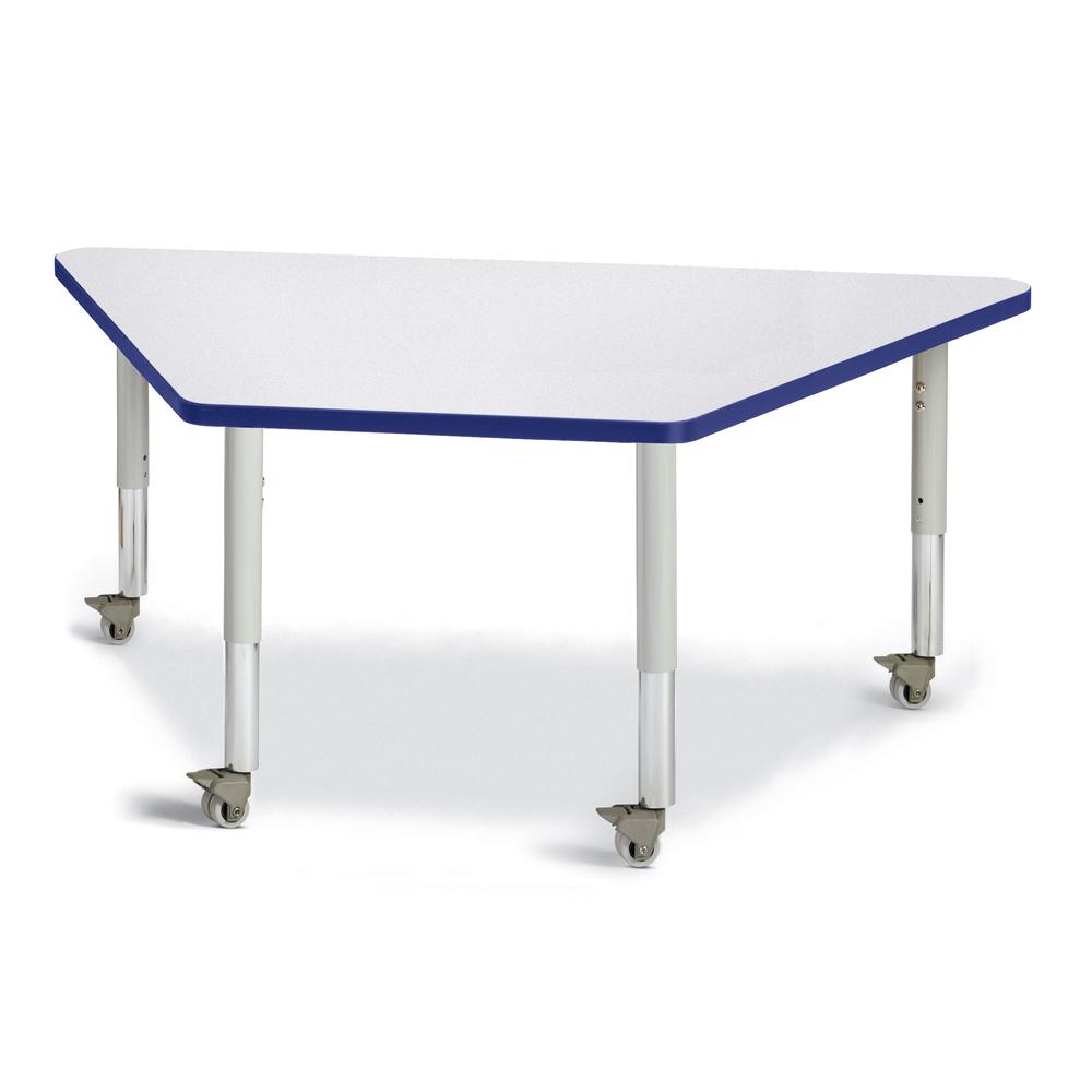 Trapezoid Activity Tables - 30" X 60", Mobile - Gray/Blue/Gray