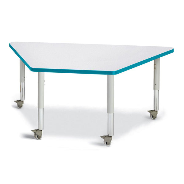Trapezoid Activity Tables - 30" X 60", Mobile - Gray/Teal/Gray