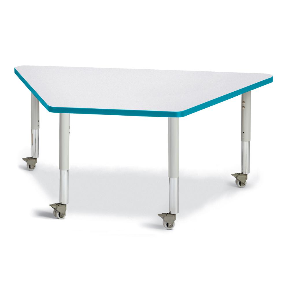 Trapezoid Activity Tables - 30" X 60", Mobile - Gray/Teal/Gray