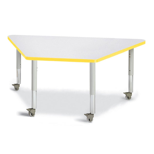 Trapezoid Activity Tables - 30" X 60", Mobile - Gray/Yellow/Gray