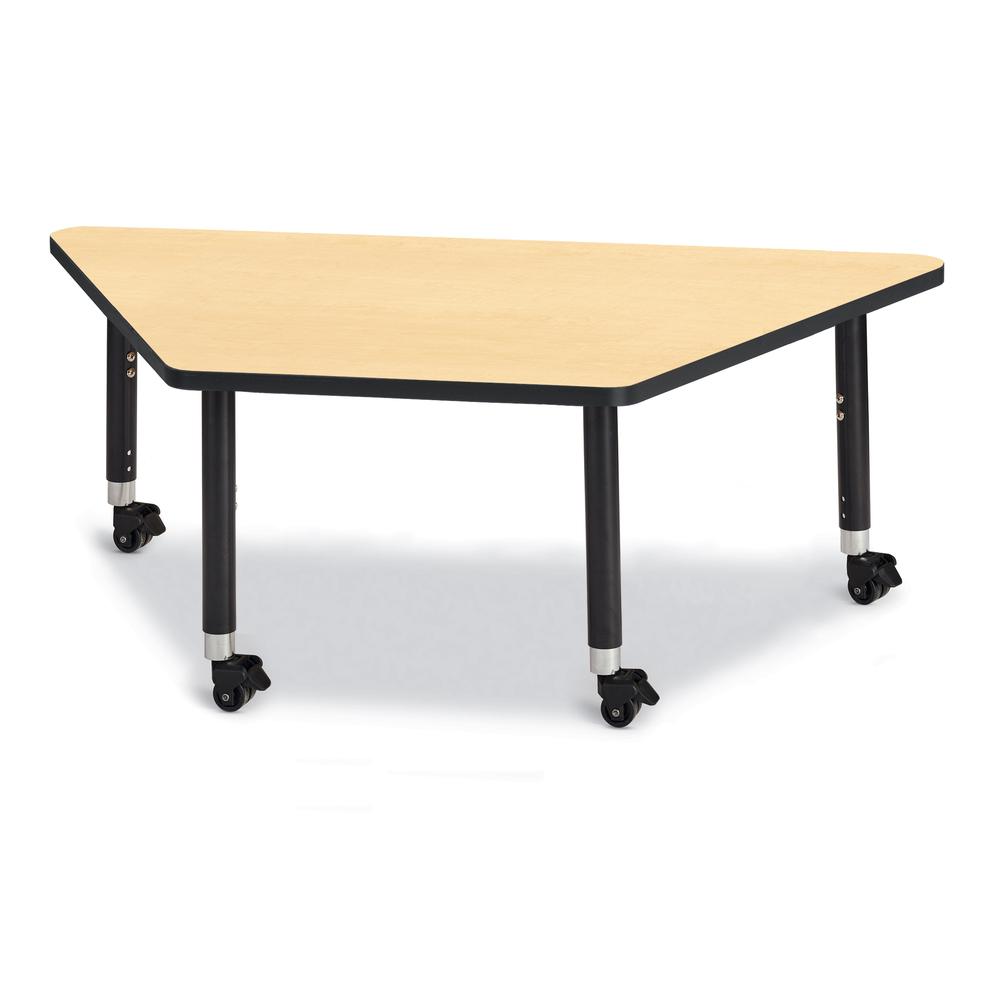 Trapezoid Activity Tables - 30" X 60", Mobile - Maple/Black/Black