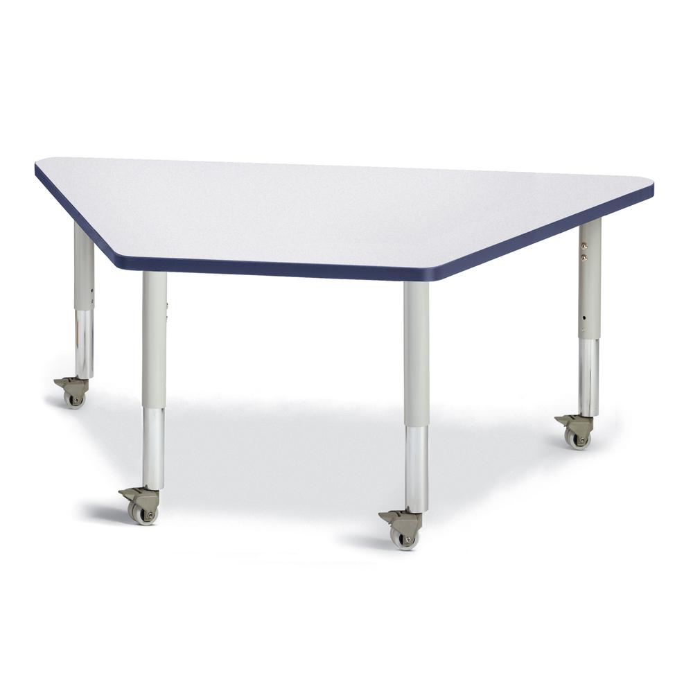 Trapezoid Activity Tables - 30" X 60", Mobile - Gray/Navy/Gray