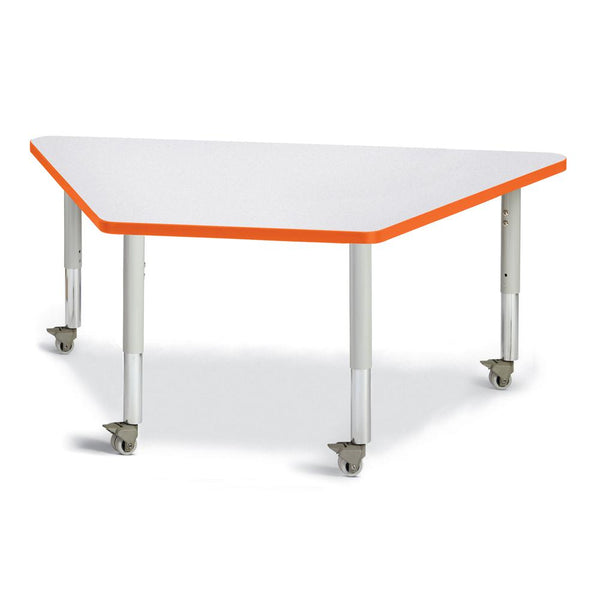 Trapezoid Activity Tables - 30" X 60", Mobile - Gray/Orange/Gray