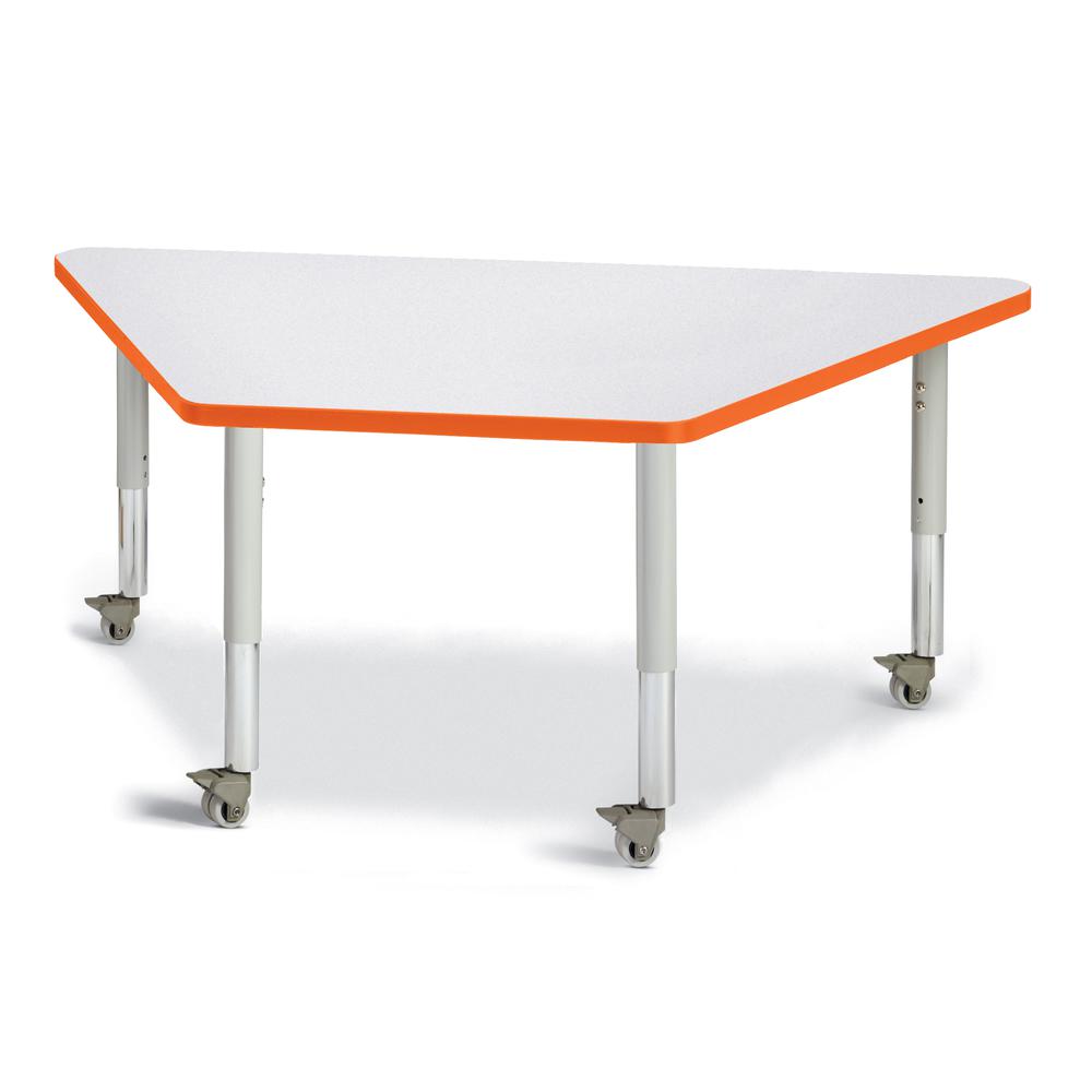 Trapezoid Activity Tables - 30" X 60", Mobile - Gray/Orange/Gray