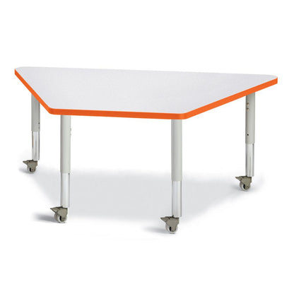 Trapezoid Activity Tables - 30" X 60", Mobile - Gray/Orange/Gray