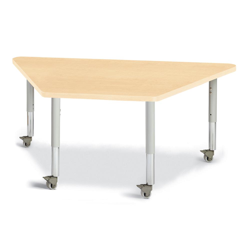Trapezoid Activity Tables - 30" X 60", Mobile - Maple/Maple/Gray