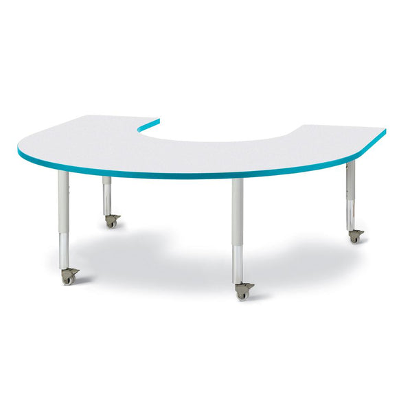 Horseshoe Activity Table - 66" X 60", Mobile - Gray/Teal/Gray