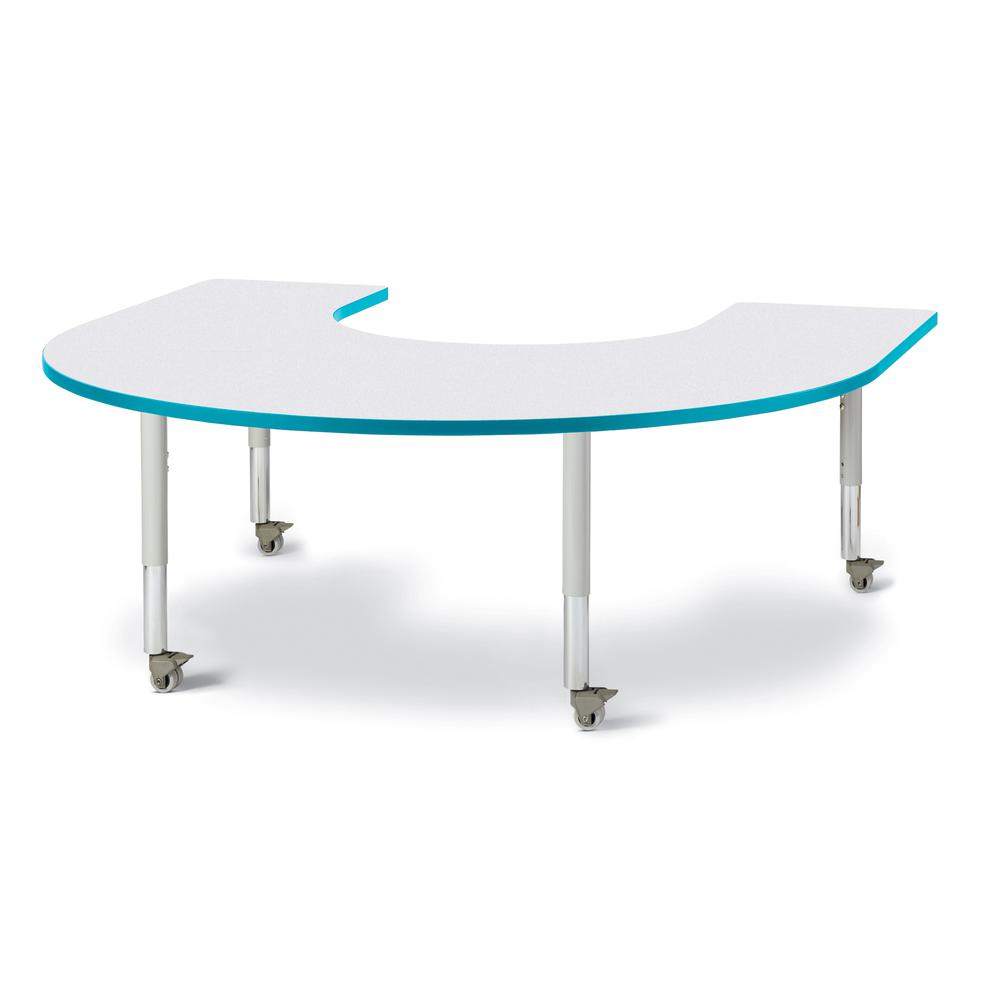 Horseshoe Activity Table - 66" X 60", Mobile - Gray/Teal/Gray