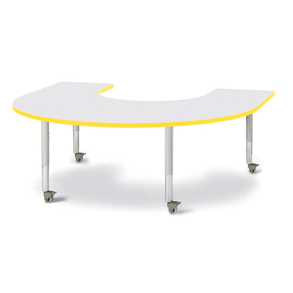 Horseshoe Activity Table - 66" X 60", Mobile - Gray/Yellow/Gray