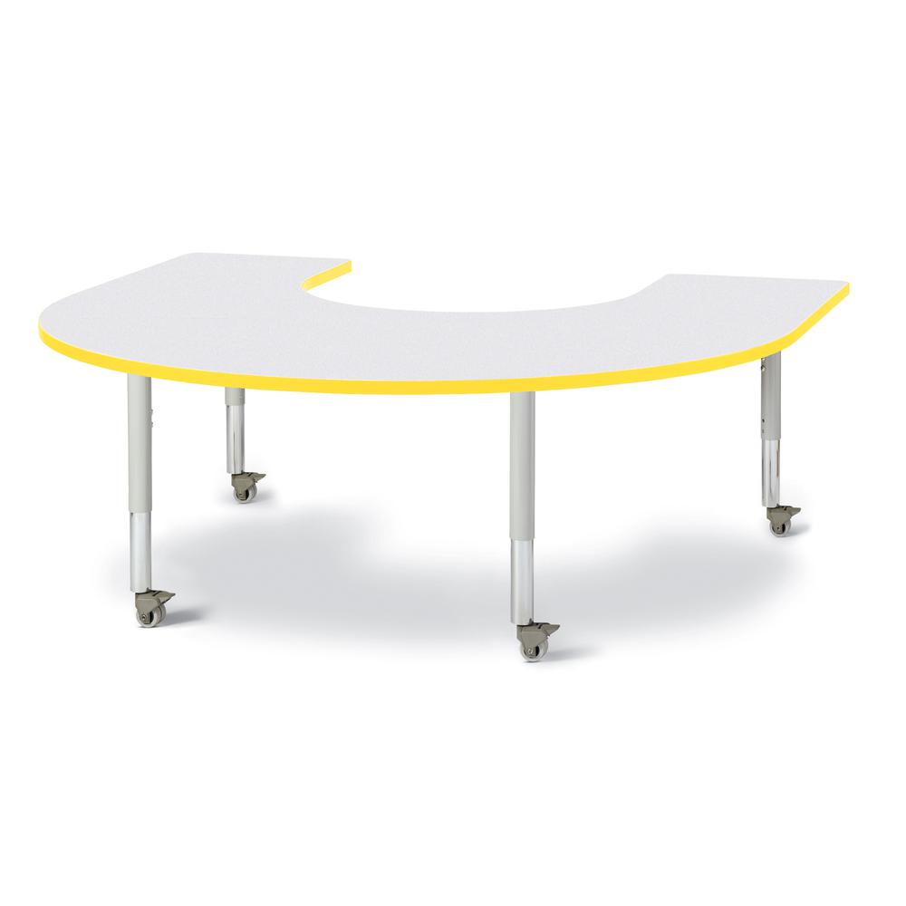 Horseshoe Activity Table - 66" X 60", Mobile - Gray/Yellow/Gray