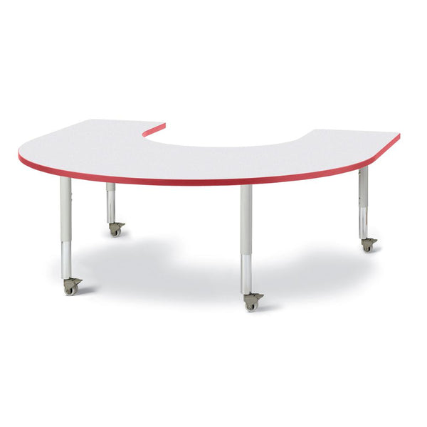 Horseshoe Activity Table - 66" X 60", Mobile - Gray/Red/Gray