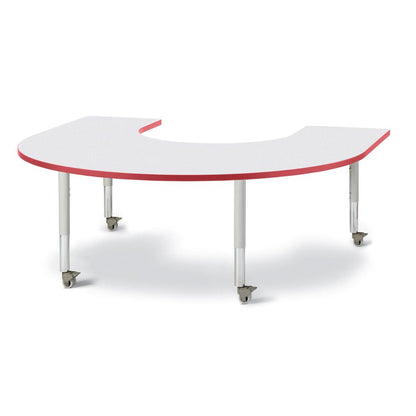 Horseshoe Activity Table - 66" X 60", Mobile - Gray/Red/Gray