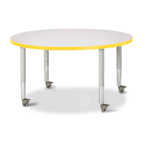 Round Activity Table - 42" Diameter, Mobile - Gray/Yellow/Gray