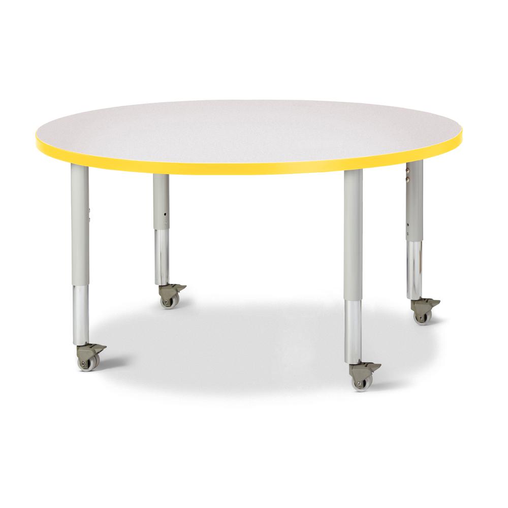 Round Activity Table - 42" Diameter, Mobile - Gray/Yellow/Gray