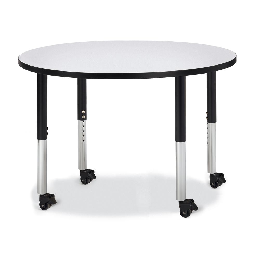 Round Activity Table - 42" Diameter, Mobile - Gray/Black/Black