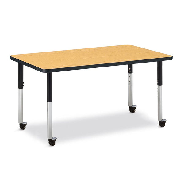 Rectangle Activity Table - 30" X 48", Mobile - Oak/Black/Black