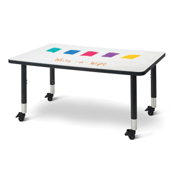 Berries® Rectangle Dry Erase Table - 48" x 30", Mobile - Write-n-Wipe/Black/Black