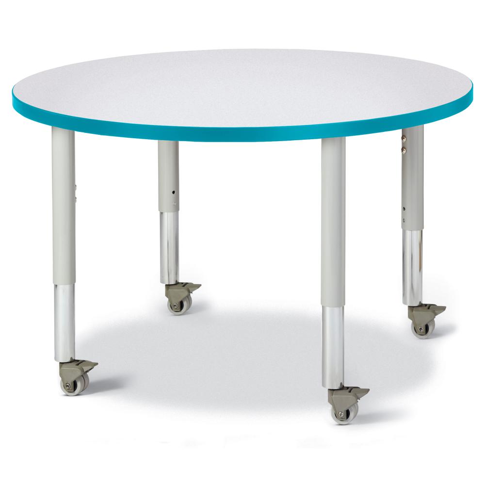 Round Activity Table - 36" Diameter, Mobile - Gray/Teal/Gray