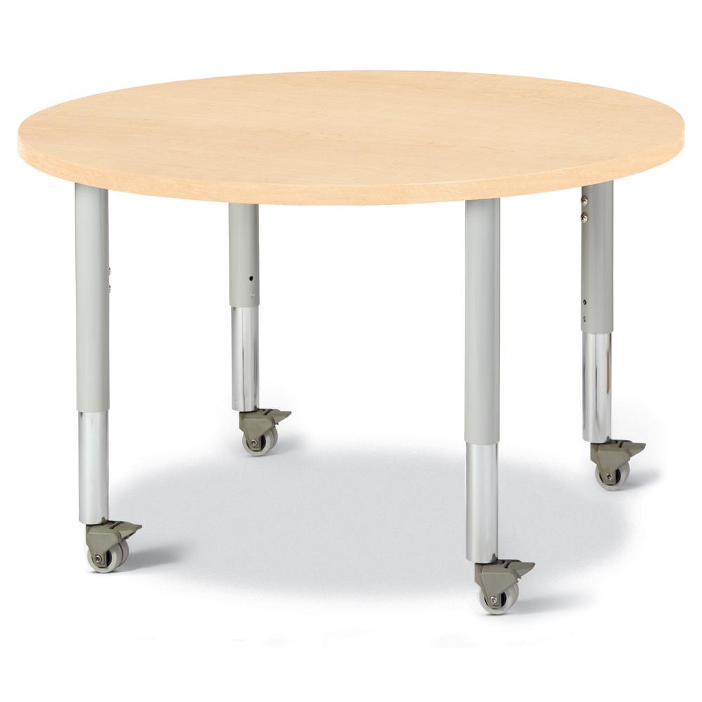 Round Activity Table - 36" Diameter, Mobile - Maple/Maple/Gray