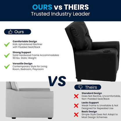 Contemporary Black LeatherSoft Kids Recliner with Cup Holder