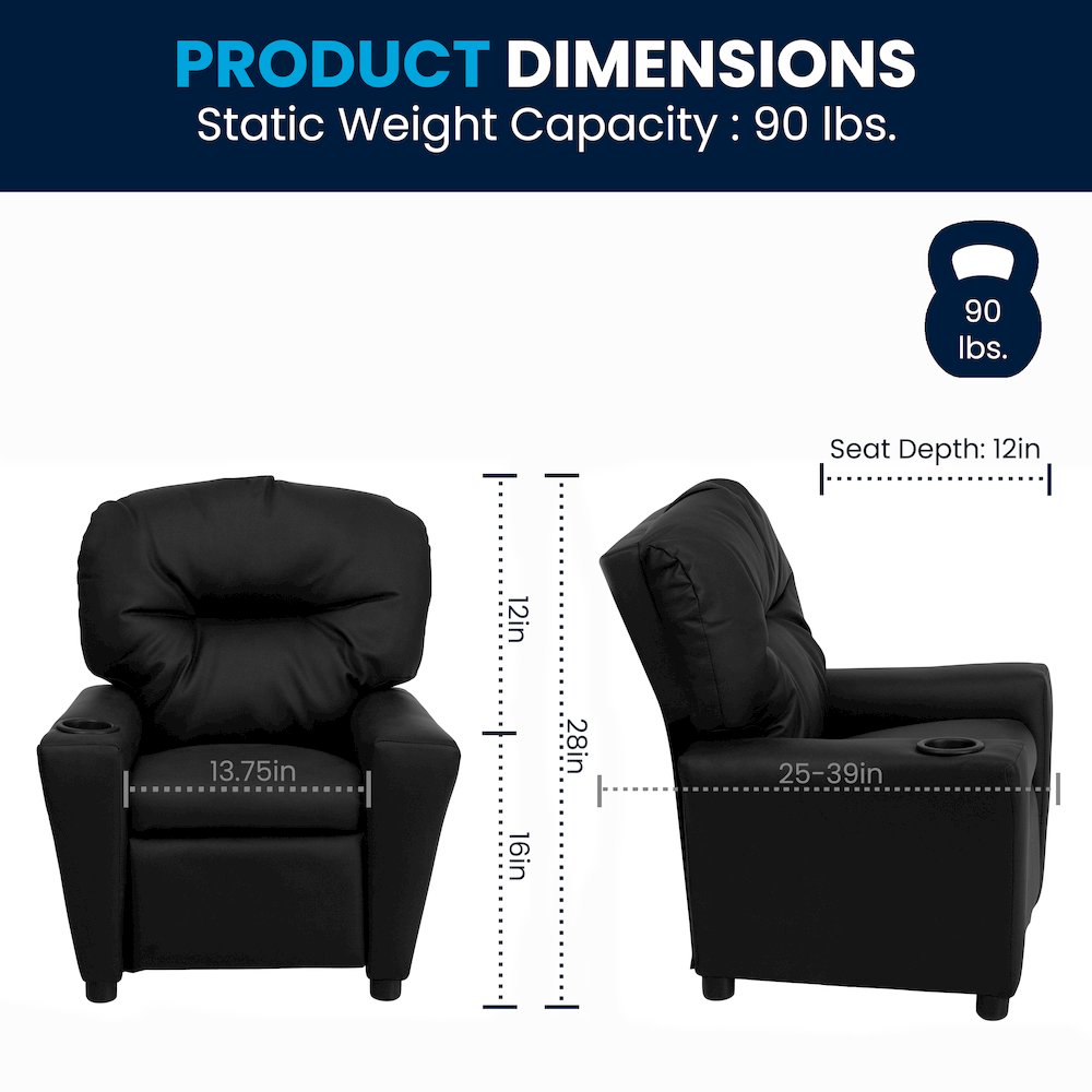 Contemporary Black LeatherSoft Kids Recliner with Cup Holder